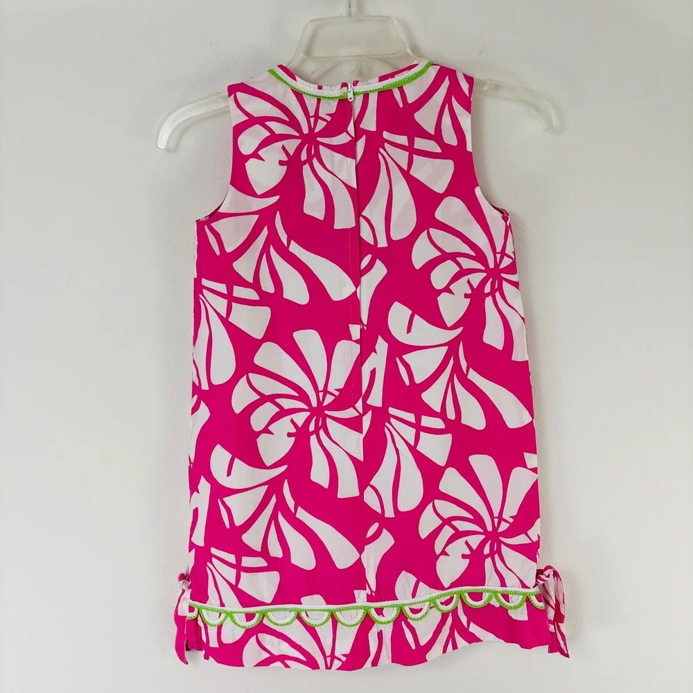 Lilly Pulitzer Girls Pink White Floral Shift Dress Green Trim Size 8‎